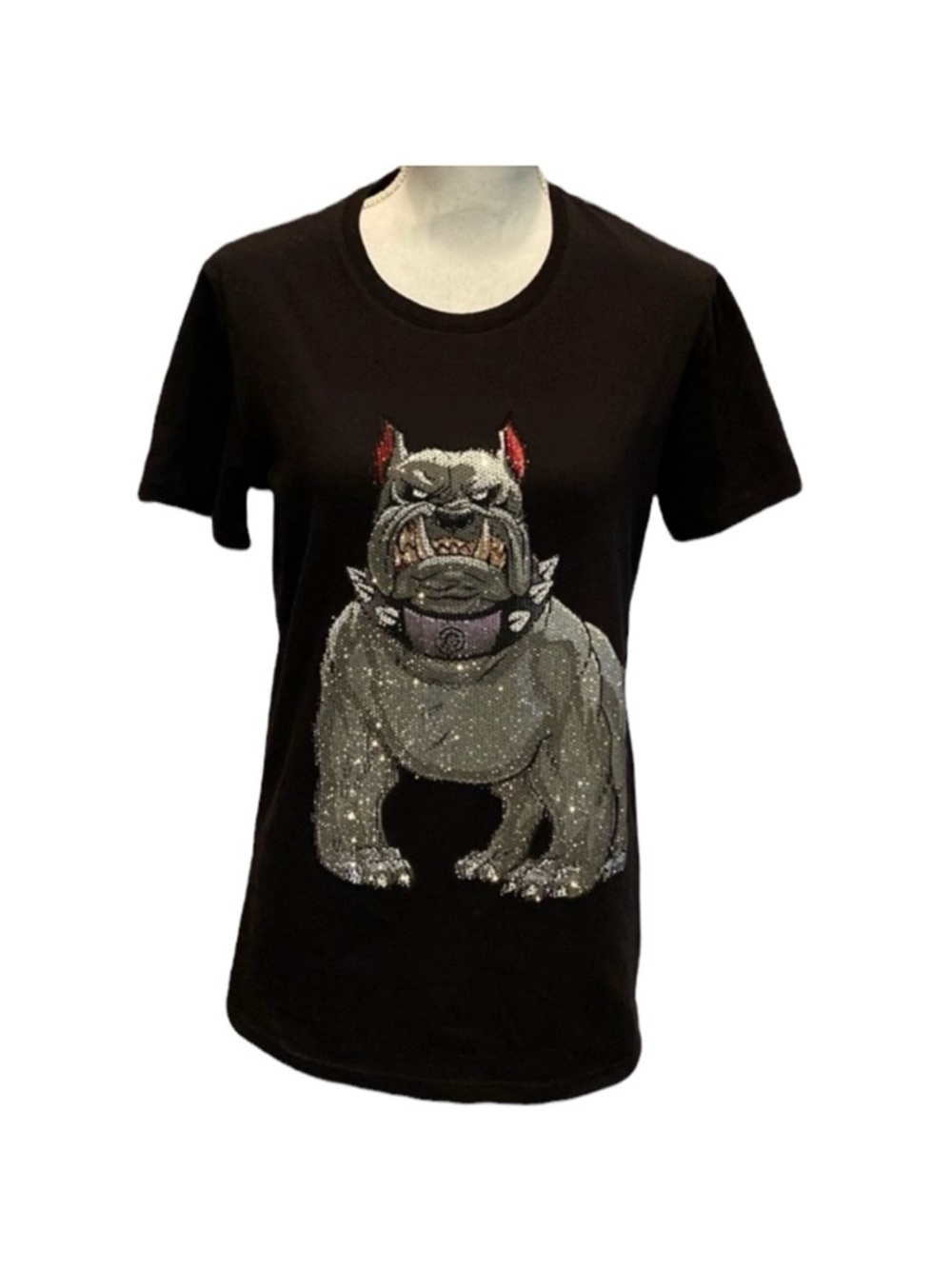 Black Bulldog Unisex Rhinestone T-Shirt